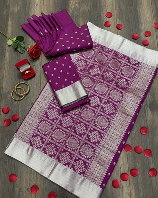 Arzoo kala textiles Woven, Self Design Chanderi Chanderi Saree(Pack of 2, Purple)