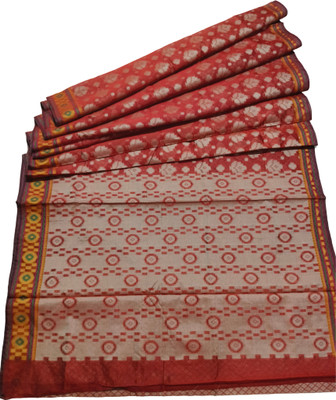 star silk weaving Woven Banarasi Cotton Silk Saree(Red)