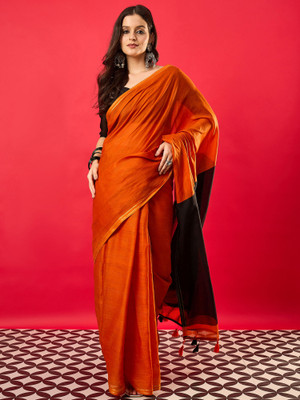 Tasrika Printed Mysore Cotton Blend Saree(Orange)