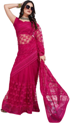 Julee Embroidered Bollywood Net Saree(Pink)