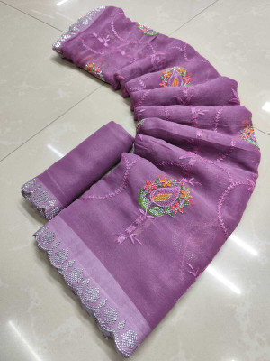 Sareez House Embroidered Bollywood Chiffon Saree(Purple)