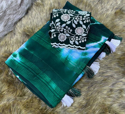 CLICKTHEMALL Self Design Bollywood Viscose Rayon Saree(Dark Green)