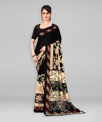 kashvi sarees Floral Print Daily Wear Georgette Saree(Black, Cream)