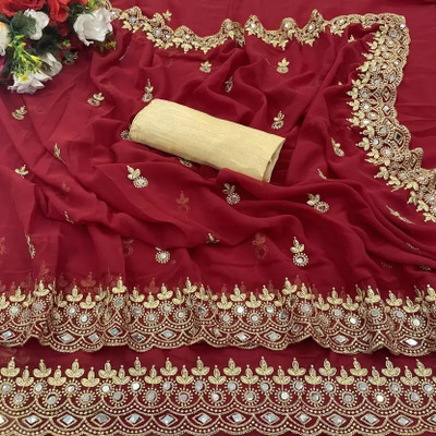 Saadhvi Embroidered Bollywood Georgette Saree(Red)