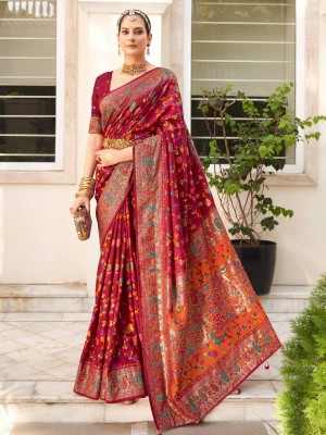 Sareemall Printed Daily Wear Silk Blend Saree(Maroon)