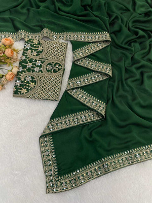 Divastri Solid/Plain Bollywood Pure Silk Saree(Green)