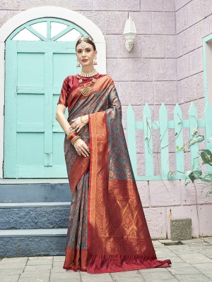 sagarika Solid/Plain Kanjivaram Art Silk Saree(Red)