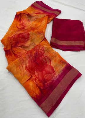 Vichitra Printed Daily Wear Chiffon Saree(Orange)