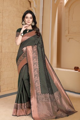 DP Art Woven Kanjivaram Pure Silk Saree(Dark Green)