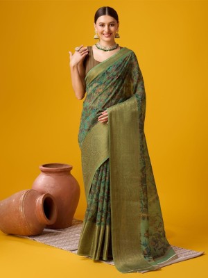 AARVI FASHION Digital Print Paithani Cotton Blend Saree(Green)