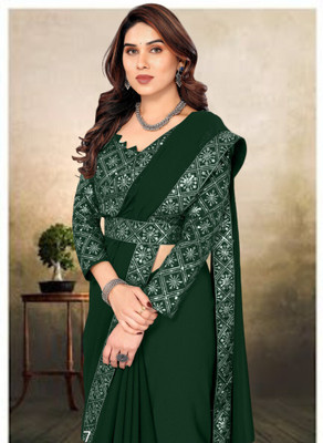 Karavrit creation Embellished Bollywood Georgette Saree(Green)