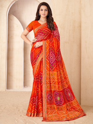 Anouk Rustic Embellished Bandhani Chiffon Saree(Orange)