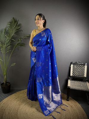 Elora Printed Banarasi Silk Blend Saree(Blue)