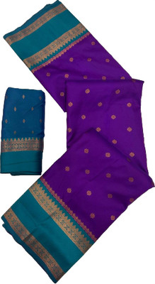 MOON VOGUE Self Design Banarasi Silk Blend Saree(Purple)