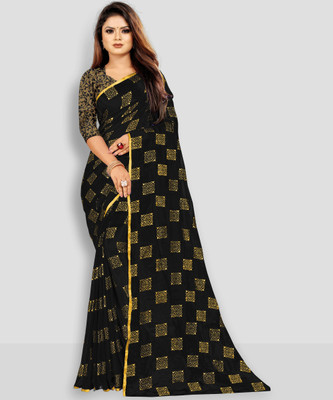 RHEY Printed Bollywood Chiffon Saree(Black)