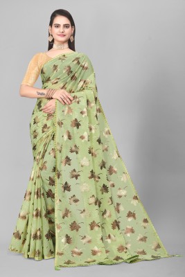 YUVIFLAIR Embellished Bollywood Lycra Blend Saree(Light Green)