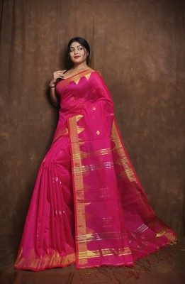 PRAVATI FASHION Embroidered Handloom Cotton Silk Saree(Pink)