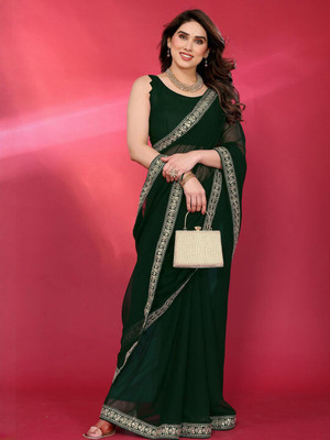 ANOUK Embroidered Saree with Attached Blouse Georgette Saree(Green)