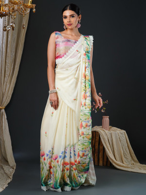 Tasrika Digital Print Bollywood Georgette Saree(White)