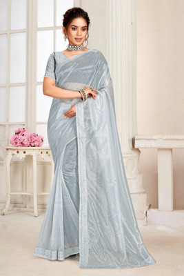 Sudev fashion Embellished Bollywood Net Saree(Grey)