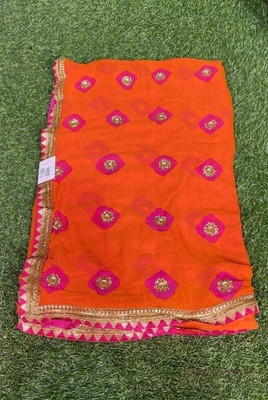KHATRI AND SONS Printed Bandhani Chiffon Saree(Orange)