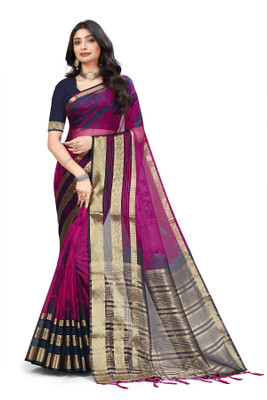 Aarunika SST Striped Bollywood Organza Saree(Purple)