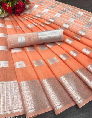STYLEVEDA Self Design Bollywood Linen Saree(Orange)