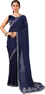 AVM SILK MILLS Solid/Plain Bollywood Chiffon Saree(Blue)