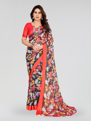 Moda Rapido Embellished, Floral Print Bollywood Georgette, Satin Saree(Green, Red)