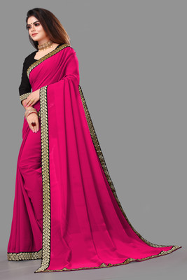 DHRAM CREATION Solid/Plain Bollywood Georgette Saree(Pink)