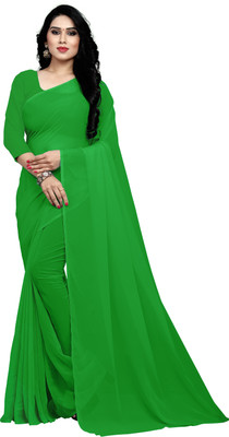 stylescope Solid/Plain Bollywood Georgette Saree(Dark Green)
