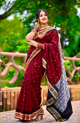 Sijileen Temple Border Sambalpuri Art Silk Saree(Pink)
