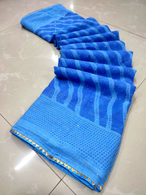 Sareez House Printed Leheria Georgette Saree(Dark Blue)