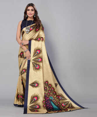 Nirvaan Printed Kalamkari Art Silk Saree(Multicolor)