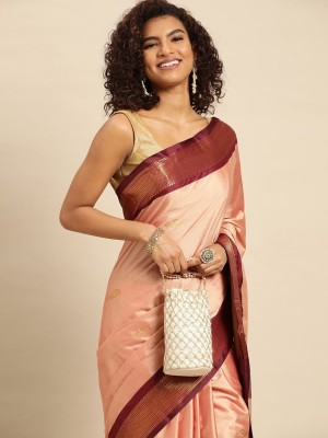 yourwish Woven, Embellished, Checkered Bollywood Cotton Silk, Jacquard Saree(Orange, Maroon, Gold)