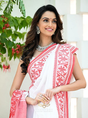 BiswasTextiles Self Design Tant Pure Cotton Saree(Red)