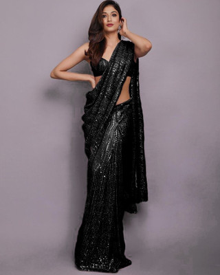 Bhojal Creation Embroidered, Embellished Bollywood Georgette Saree(Black)