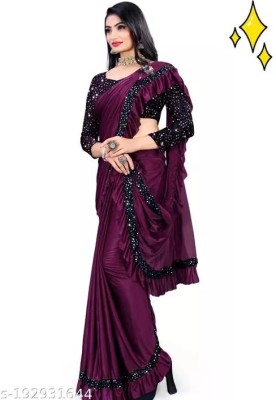 PLEXSTAR Self Design, Checkered Bollywood Lycra Blend Saree(Purple)