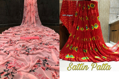 Sita Floral Print Bollywood Georgette Saree(Pack of 2, Pink)