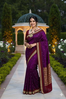Afronza Temple Border, Woven, Applique Sambalpuri Art Silk, Silk Blend Saree(Purple, Red)