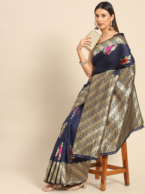 Tasrika Woven Banarasi Silk Blend Saree(Dark Blue)