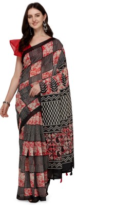 Arriva Fab Printed Bandhani Cotton Linen Saree(Multicolor)