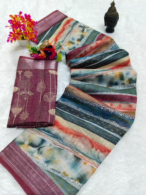 HouseOfCommon Printed Kanjivaram Pure Cotton, Cotton Silk Saree(Multicolor)