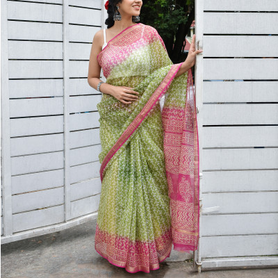 Teejh Printed Daily Wear Cotton Silk Saree(Green)