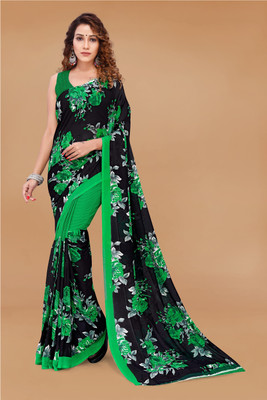 kashvi sarees Floral Print Daily Wear Georgette Saree(Green, Black)