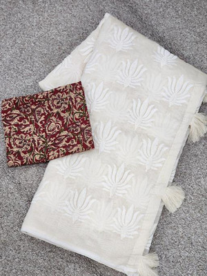 Apnisha Embroidered Chanderi Chanderi Saree(Cream)