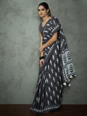 Divastri Printed Daily Wear Cotton Blend Saree(Grey)