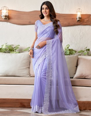 Satrani Dyed, Embroidered, Embellished Bollywood Organza Saree(Purple, White)