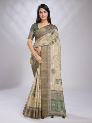 RekhaManiyar Printed Bollywood Silk Blend Saree(Light Green, Beige)