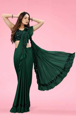 Stylephoria Embellished, Solid/Plain Bollywood Lycra Blend Saree(Blue)
